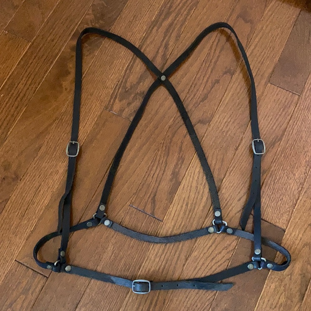 Free People Black Leather Harness Vest